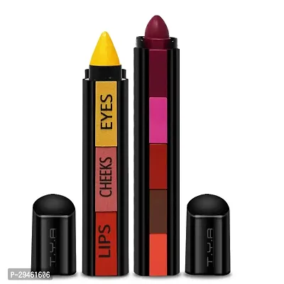 5 In 1 Matte Lipsticks, Lip Crayon, Lip Makeup, Lip Color, 7G And 3 Step Makeup Stick With Eye Shadow, Blush, And Lipstick, Complete Makeup Of Eyes Cheek And Lips (L001-Mk001) (Pack Of 2)