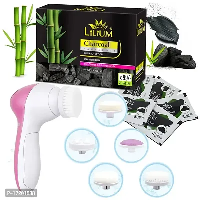 Lilium Charcoal Facial Kit, 60g with Multifunction 5in1 Massager