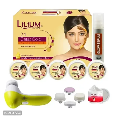Lilium 24Carat Gold Facial Kit220Gm With 5In1 Face Massager Skin Whitening Cream Pack Of 3-thumb0