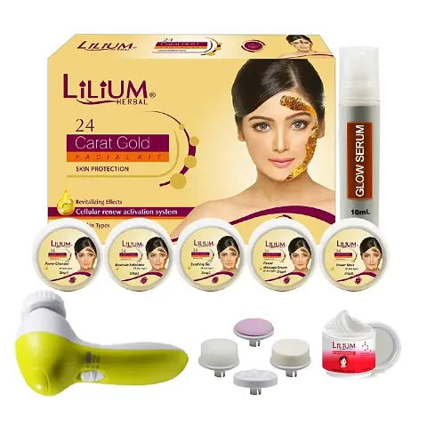 Lilium 24Carat Gold Facial Kit220Gm With 5In1 Face Massager Skin Whitening Cream Pack Of 3