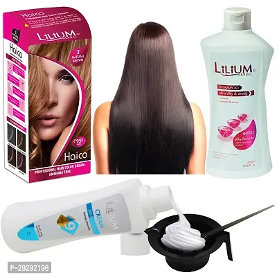Hair Colour Combo Of Natural Brown Hair Colour Cream Developer White Shampoo Bowl And Brush Pack Of 4-thumb0