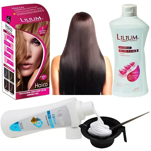 Hair Colour Combo Of Natural Brown Hair Colour Cream Developer White Shampoo Bowl And Brush Pack Of 4