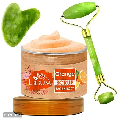 Lilium Orange Face  Body Scrub  Double Side Face Roller (250g)