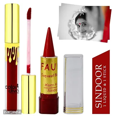 COLOR DIVA Waterproof  Long Lasting Liquid Sindoor  Stick, Red, 7ml+3g Pack of 2-thumb2