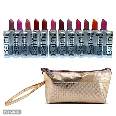 ADS Good Choice India Matte Lipstick Balm Mutlicolor Pack of 12 with Golden Makeup Pouch