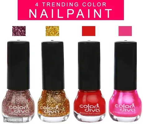 4-Tranding Color Nail Paint Pack Of 4 Sparkle Maroon, Golden Sparkle, Red, Pink ()