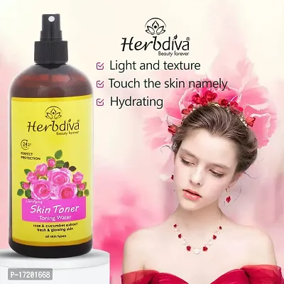 Herbdiva Clarifying Rose Skin Toner Toning Water 500ml|24 Hour Fresh Skin,Perfect Protection|Rose  Cucumber Extract|Fresh  Glowing Skin|All Skin Types.-thumb4