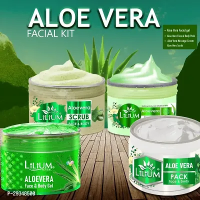 Lilium Aloe Vera Facial Kit With Massage Cream Face Pack Srcub And Gel Pack Of 4 1000 Grams-thumb0