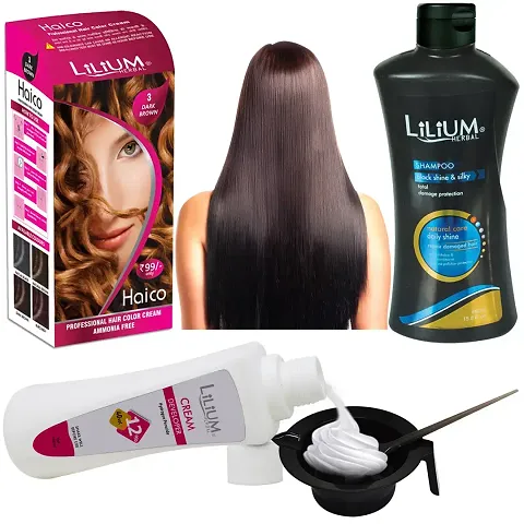 Super Sale Hair Colour Combo Of Dark Brown Hair Colour Cream Developer Black Shampoo Bowl And Brush Pack Of 4