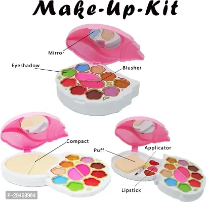 Makeup Palette Including 11 Color Eyeshadow, 2 Color Compact , 3 Color Cream Lipstick, 1 Puff, 1 Applicator And 1 Mirror, Multi Color, Shade- Multi Color, 21G, (80240) ()