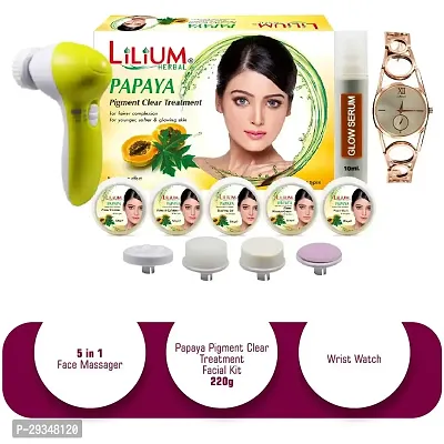 Lilium Papaya Facial Kit220Gm With Wrist Watch 5In1 Face Massager Pack Of 3-thumb0