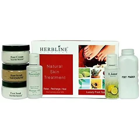 Herbline Luxury Foot Spa Kit For Natural Skin Treatment With Lime Shower Gel Foot Soak Foot Scrub Foot Cream Black Current Oil Foot Powder 750Gm