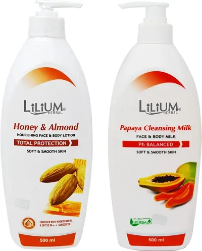 Lilium Honey And Almond Nourishing Face And Body Lotion With Papaya Cleansing Milk 500 Ml Each 1000 Ml