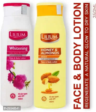 Lilium Herbal Honey And Almonds With Whitening Face And Body Lotion Pack Of 2 350 Ml Each-thumb0