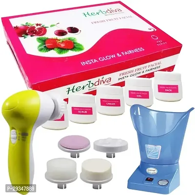 Adbeni Combo Herbdiva Fruit Facial Kit 500G Face Massager With Respiratory Steamer Pack Of 3 Gc1344