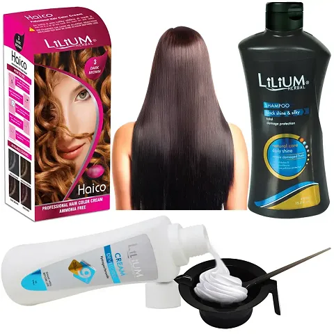 Best Collection Hair Colour Combo Of Dark Brown Hair Colour Cream Developer Black Shampoo Bowl And Brush Pack Of 4
