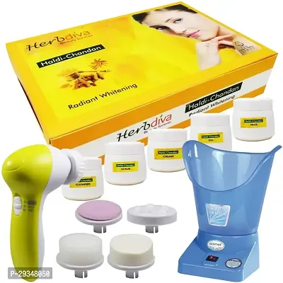 Adbeni Combo Herbdiva Haldi Chandan Facial Kit 130G Face Massager With Respiratory Steamer Pack Of 3 Gc1347-thumb0