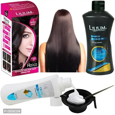 Best Collection Hair Colour Combo Of Natural Black Hair Colour Cream Developer Black Shampoo Bowl And Brush Pack Of 4-thumb0