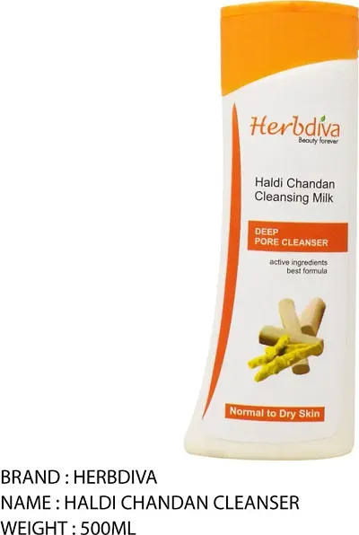 Herb Diva Haldi Chandan With Vitamin Cleansing Milk For Normal And Dry Skin 500 Ml