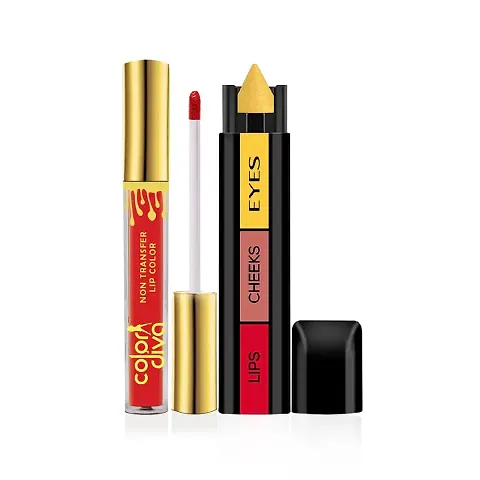 Beauty Makeup Combo Kit 3 In 1 Makeup Stick And Non Transfer Lip Color (Gc1721) (2 Items In The Set)