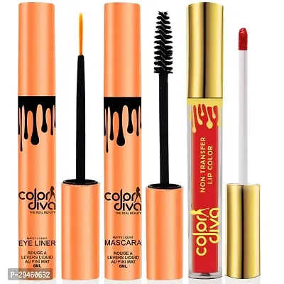 Waterproof Eyeliner, Mascara And Liquid Lipstick, 6Ml Pack Of 3 (3 Items In The Set)