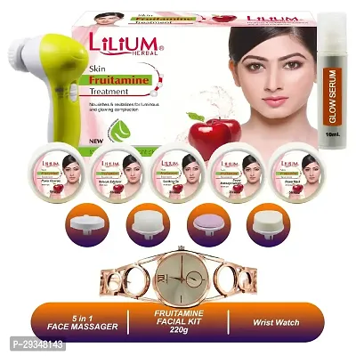 Lilium Fruitment Treatmnet Facial Kit 350Gm With Wrist Watch 5In1 Face Massager Pack Of 3