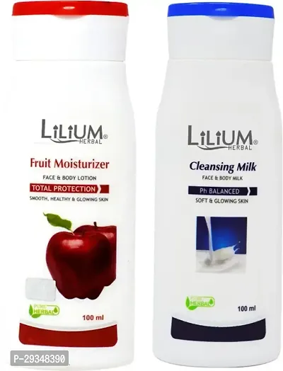 Lilium Fruit Moisturizer For Face And Body Lotion With Regular Cleansing Milk 100 Ml Each 200 Ml-thumb0