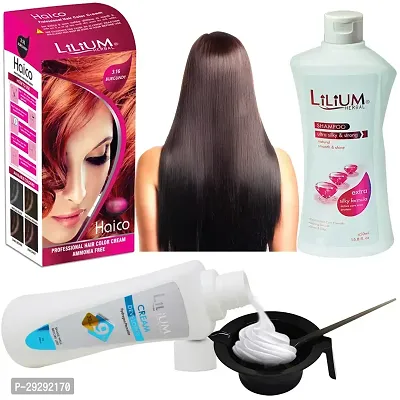 Hair Colour Combo Of Burgundy Hair Colour Cream Developer White Shampoo Bowl And Brush Pack Of 4-thumb0