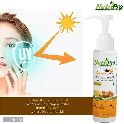 NutriPro Vitamin-C Sunscreen Lotion SPF 50 PA++, UVA  UVB 120Ml | Amla Fruit Extract  Orange Peel Extract | For Oily, Light  Non-Sticky Skin-thumb3