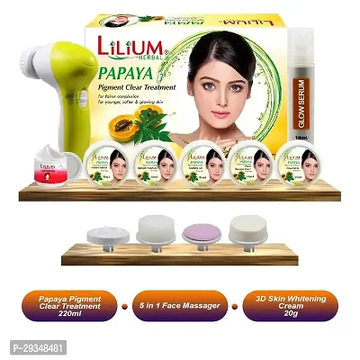 Lilium Papaya Facial Kit220Gm With 5In1 Face Massager Skin Whitening Cream Pack Of 3-thumb0