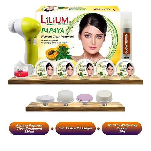 Lilium Papaya Facial Kit220Gm With 5In1 Face Massager Skin Whitening Cream Pack Of 3