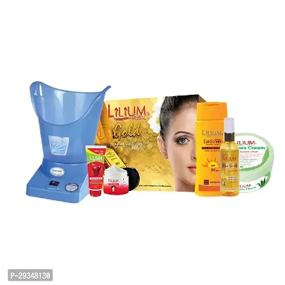 Lilium 24Karat Gold Facial Kit Respiratory Steamer With Hair Care Face Care Product Set Of 7 Gc729-thumb0