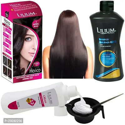 Super Sale Hair Colour Combo Of Dark Natural Black Hair Colour Cream Developer Black Shampoo Bowl And Brush Pack Of 4-thumb0