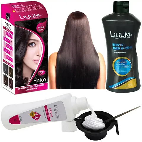 Super Sale Hair Colour Combo Of Dark Natural Black Hair Colour Cream Developer Black Shampoo Bowl And Brush Pack Of 4