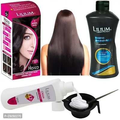 Hair Dye Kit Of Natural Black Hair Colour Cream Developer Black Shampoo Bowl Brush Pack Of 4-thumb0