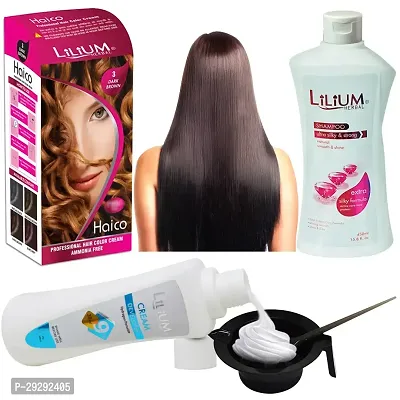 Best Collection Hair Colour Combo Of Dark Brown Hair Colour Cream Developer White Shampoo Bowl And Brush Pack Of 4-thumb0