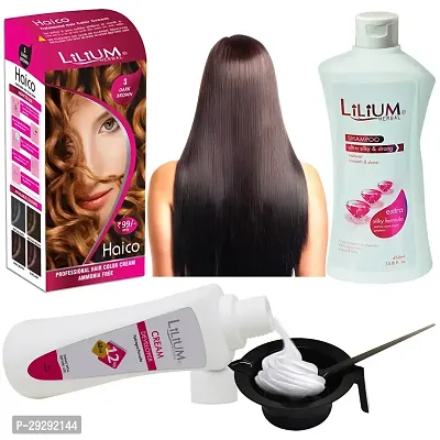 Super Sale Hair Colour Combo Of Dark Brown Hair Colour Cream Developer White Shampoo Bowl And Brush Pack Of 4-thumb0