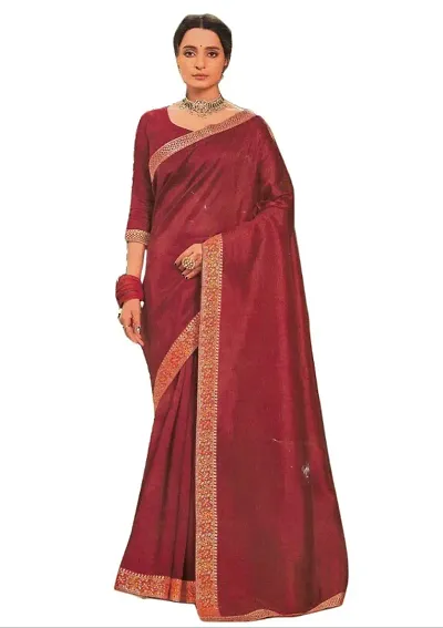 Vichitra Silk Lace Border Sarees with Blouse piece