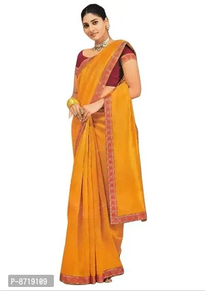 Art Silk (Vichitra Silk) Designer Lace Work Sarees For Women With Blouse Piece (Mustard)-thumb0