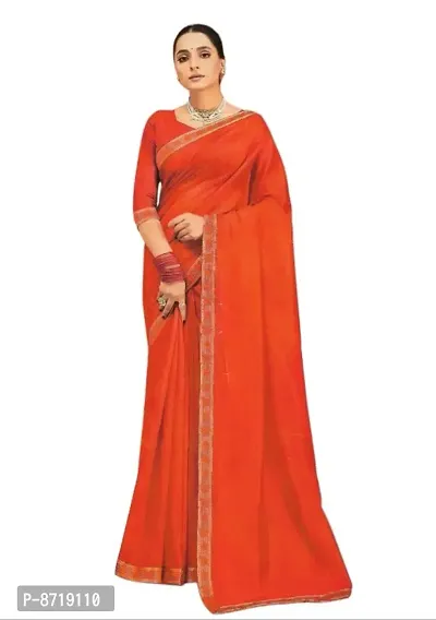 Art Silk (Vichitra Silk) Designer Lace Work Sarees For Women With Blouse Piece (Red)-thumb0