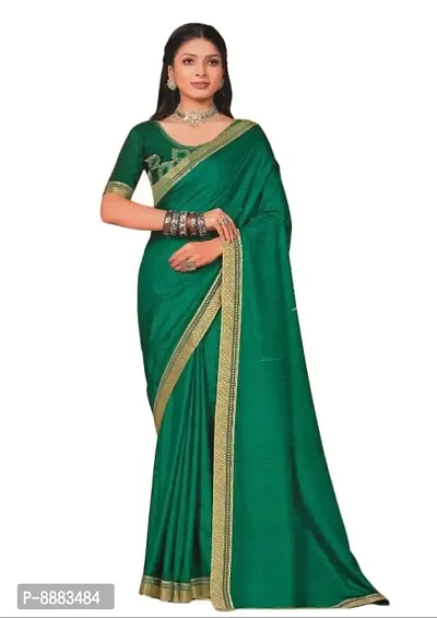 Vichitra Silk Lace Border Designer saree For Women With Embroidery Work Blouse (Dark Green)