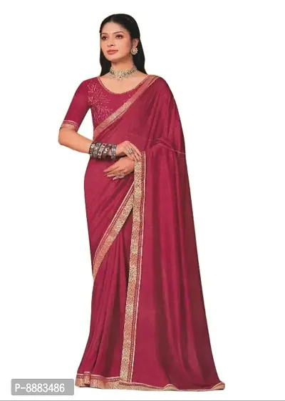 Vichitra Silk Lace Border Designer saree For Women With Embroidery Work Blouse (Maroon)-thumb0
