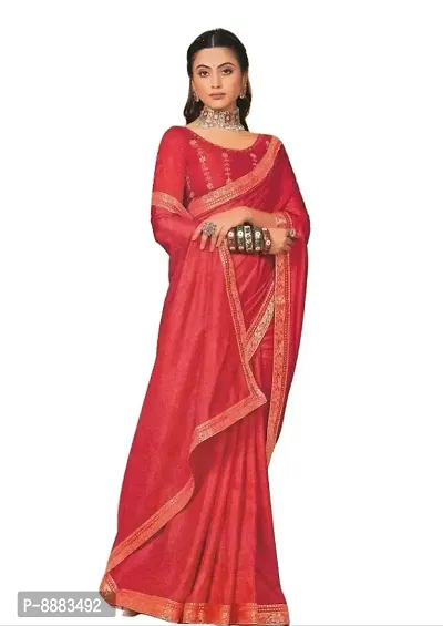Vichitra Silk Lace Border Designer saree For Women With Embroidery Work Blouse (Red)