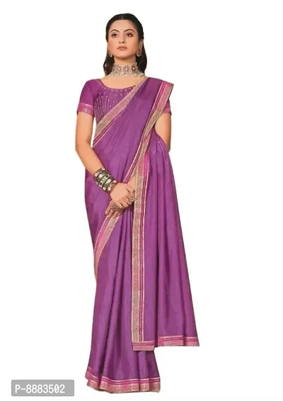 Vichitra Silk Lace Border Designer saree For Women With Embroidery Work Blouse (Purple)