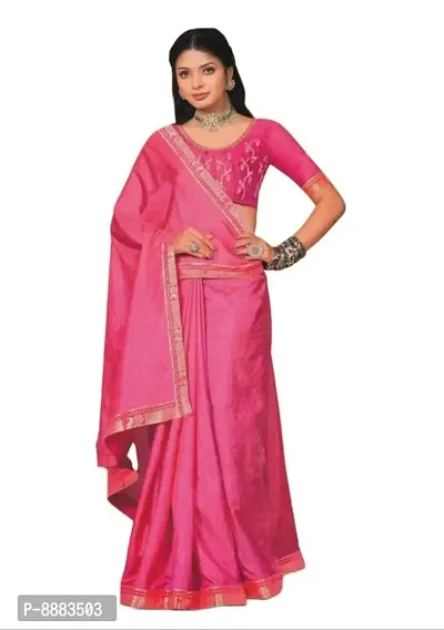 Vichitra Silk Lace Border Designer saree For Women With Embroidery Work Blouse (Pink)
