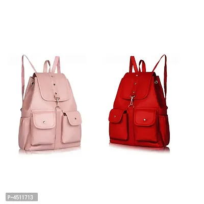 Stylish Collage Backpack For Girls (Pink  Red) Combo Pack Of 2-thumb0