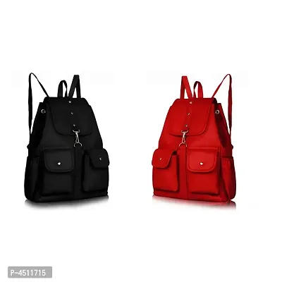 Stylish Collage Backpack For Girls (Black  Red) Combo Pack Of 2