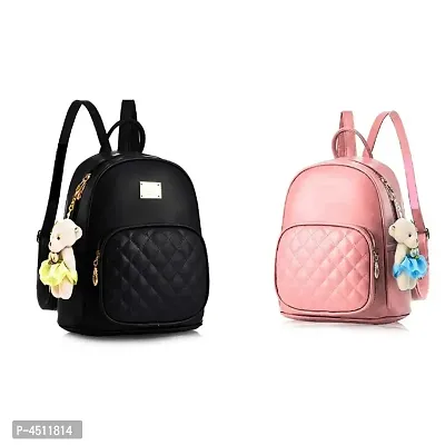 Stylish Collage Backpack For Girls (Black  Pink) Combo Pack Of 2-thumb0