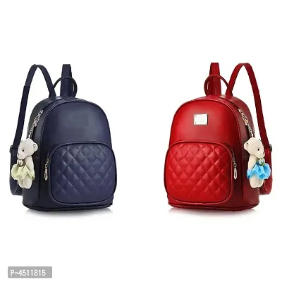 Stylish Collage Backpack For Girls (Blue  Red) Combo Pack Of 2