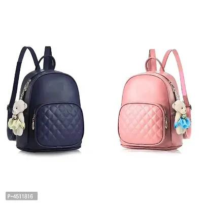 Stylish Collage Backpack For Girls (Blue  Pink) Combo Pack Of 2
